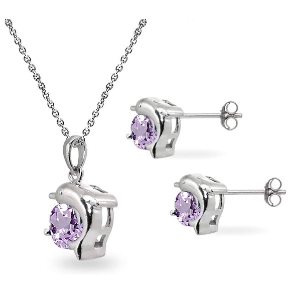 Dolphin Genuine Amethyst Sterling Silver Set - Picture 2 of 3